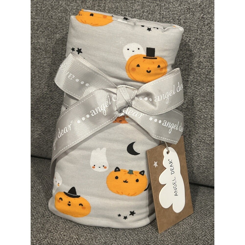Angel Dear Swaddle Baby Blanket Orange Pumpkins And Ghosts Halloween New 45 X 45